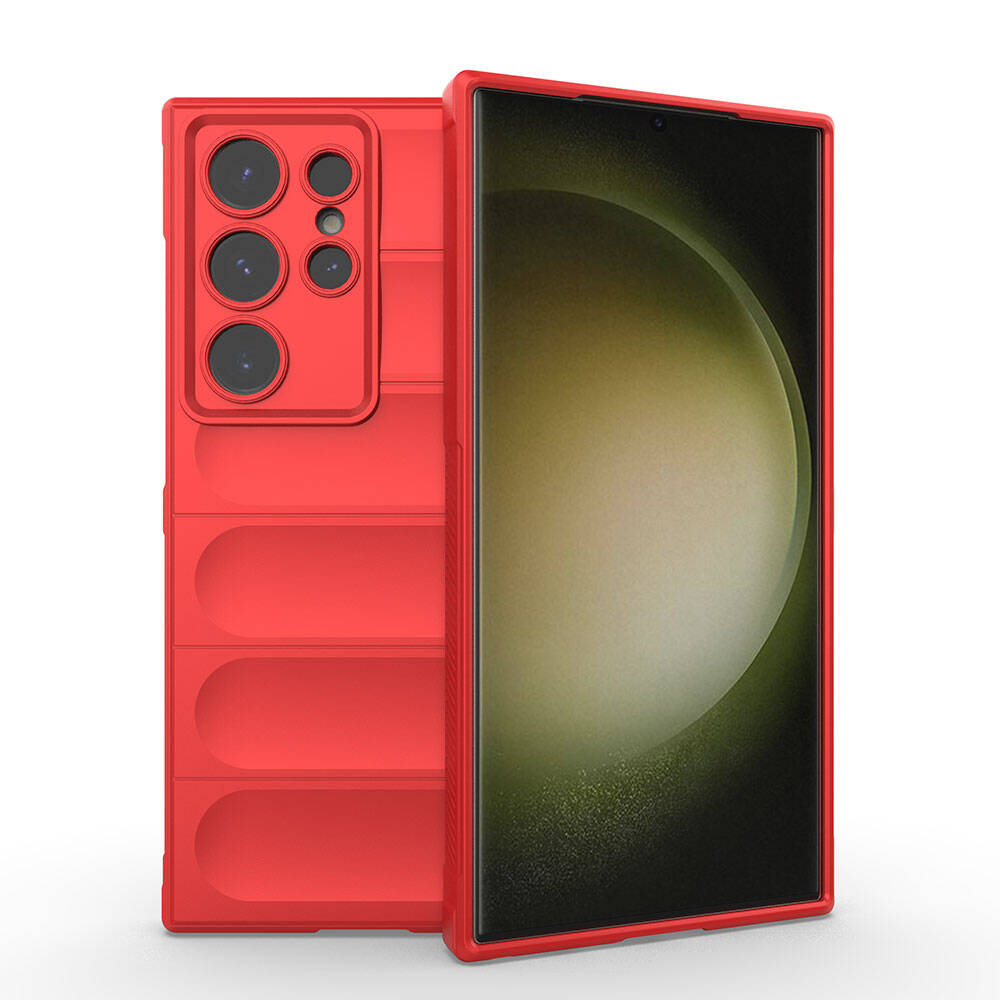 Galaxy S24 Ultra Case Flexible TPU Hollow Back Surface Design Zore Ethnic Silicone Cover Red