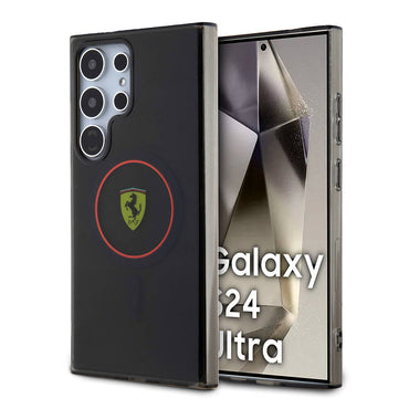 Galaxy S24 Ultra Kılıf Ferrari Orjinal Lisanslı M-safe Şarj Özellikli Füme İç Yüzey Circle Line Kapak Siyah