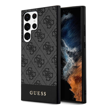 Galaxy S24 Ultra Kılıf Guess Orjinal Lisanslı PU Deri Şerit Logo Dizaynlı Kapak Siyah