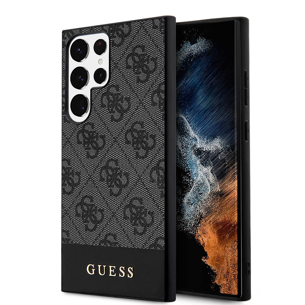 Galaxy S24 Ultra Case Guess Original Licensed PU Leather Stripe Logo Design Cover Brown