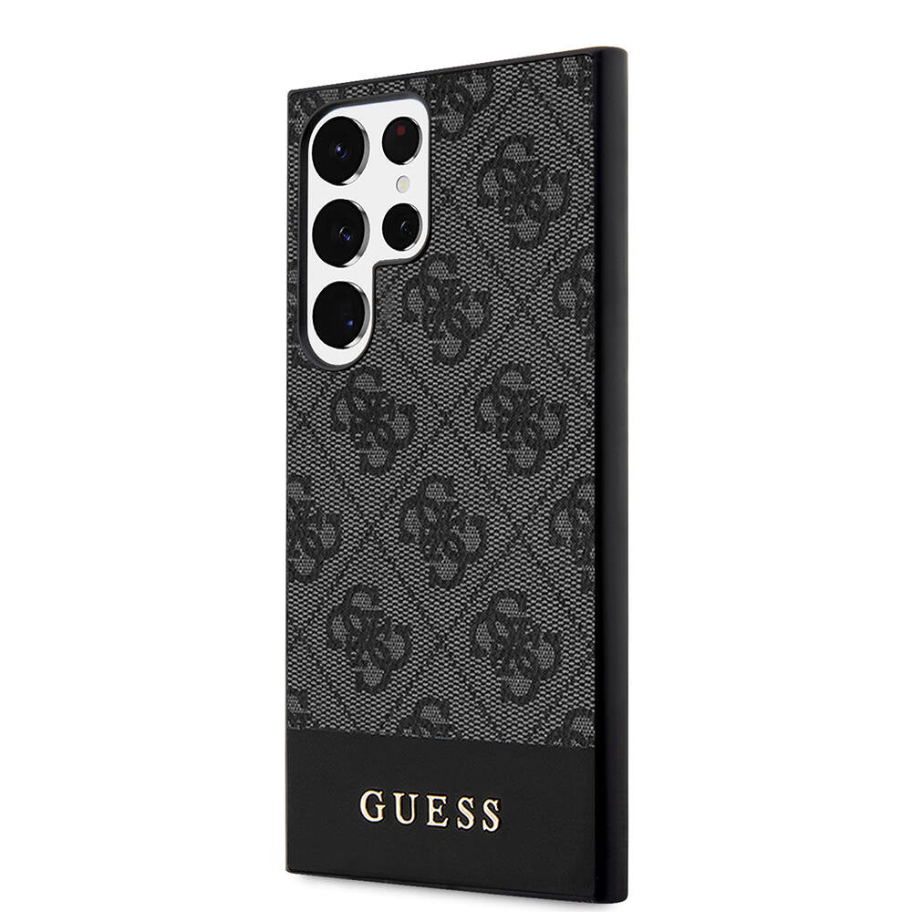 Galaxy S24 Ultra Case Guess Original Licensed PU Leather Stripe Logo Design Cover Brown