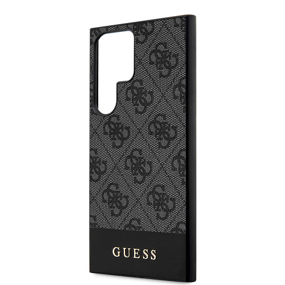 Galaxy S24 Ultra Case Guess Original Licensed PU Leather Stripe Logo Design Cover Brown