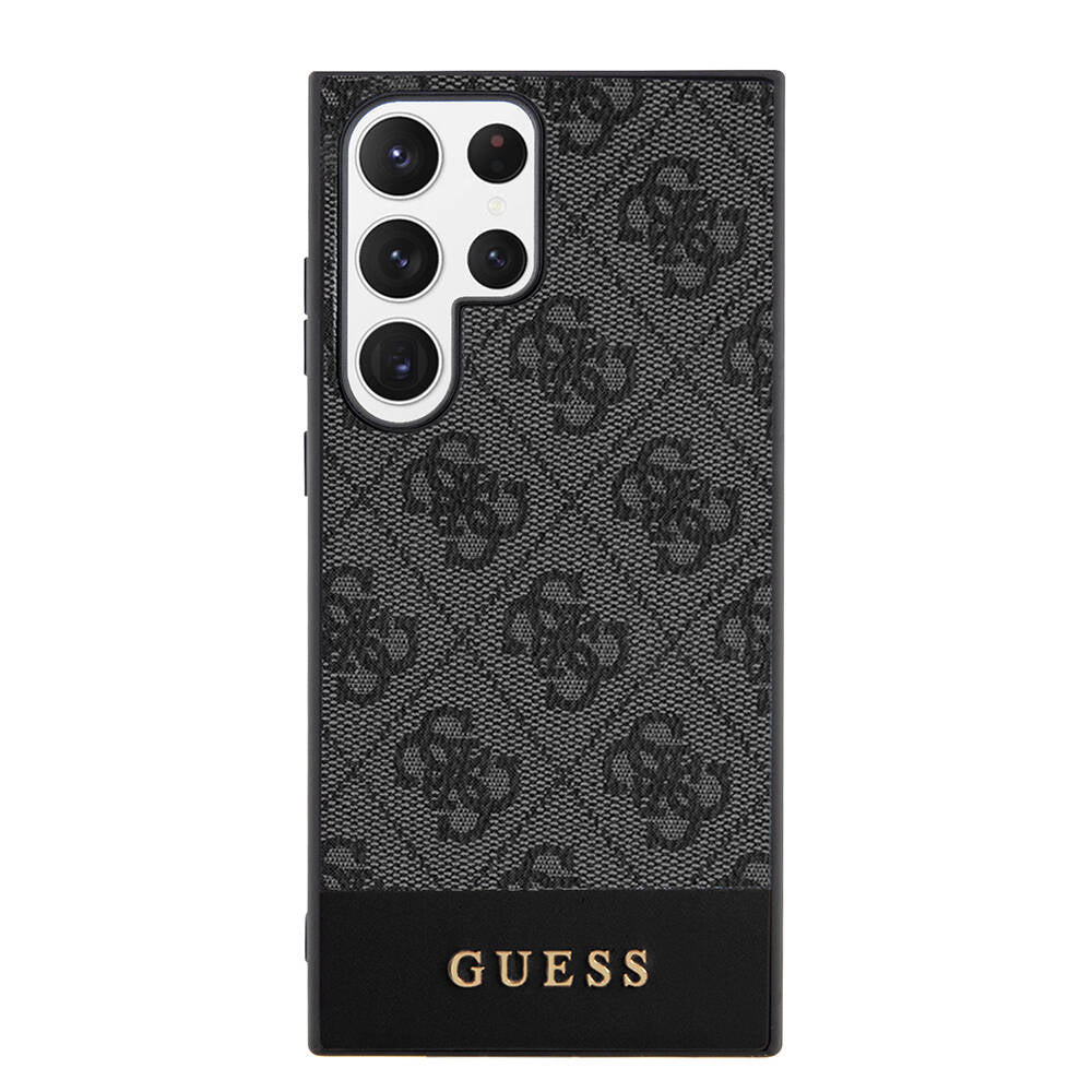 Galaxy S24 Ultra Case Guess Original Licensed PU Leather Stripe Logo Design Cover Black