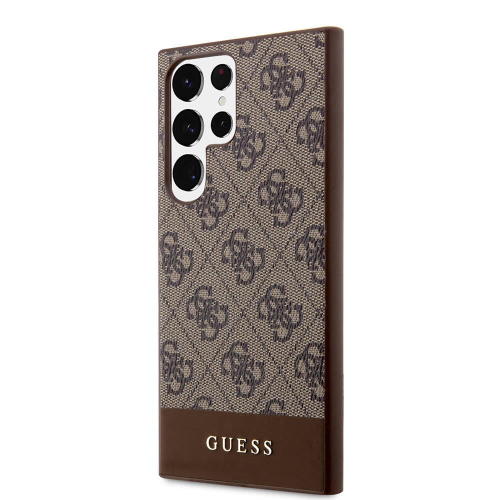 Galaxy S24 Ultra Case Guess Original Licensed PU Leather Stripe Logo Design Cover Brown