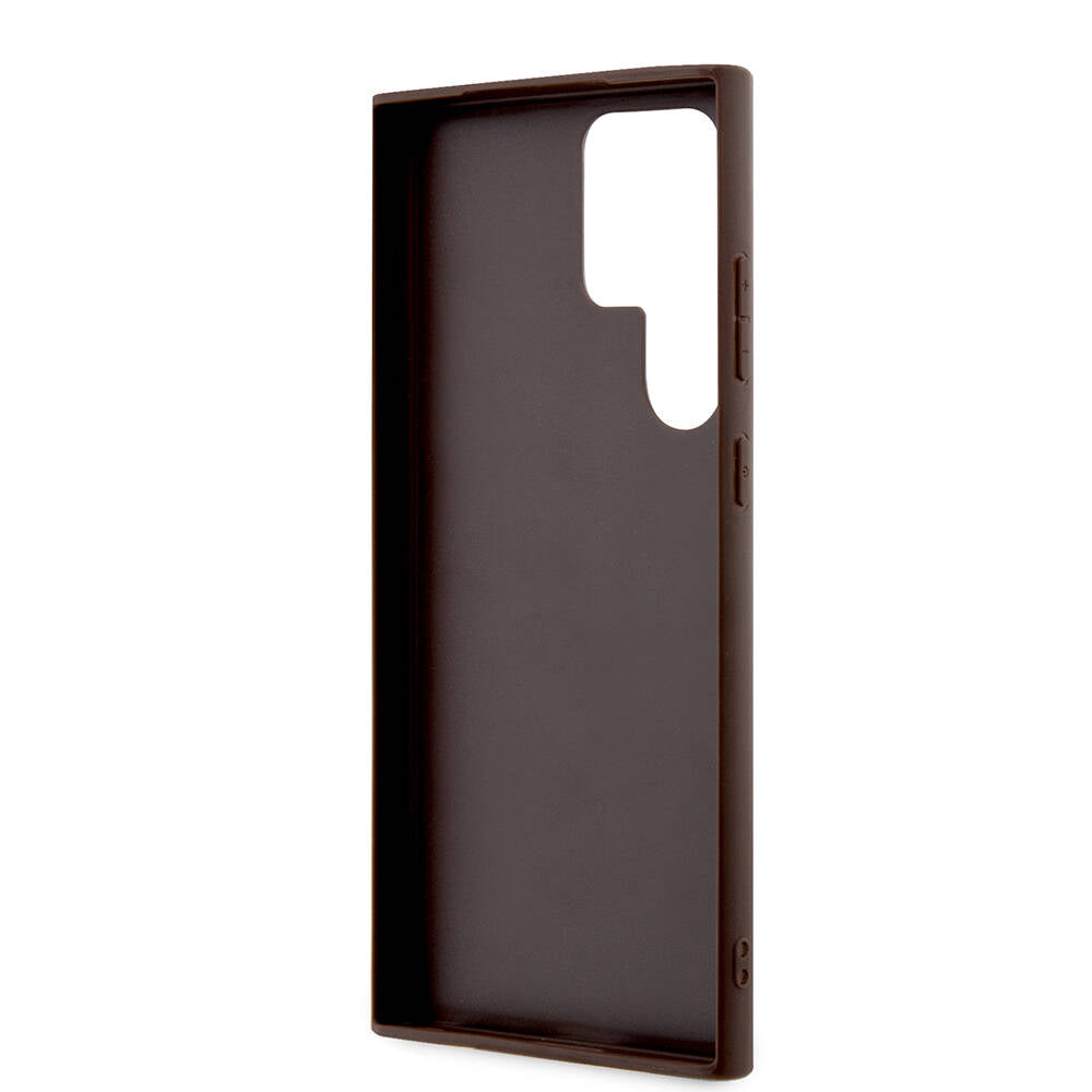 Galaxy S24 Ultra Case Guess Original Licensed PU Leather Stripe Logo Design Cover Brown