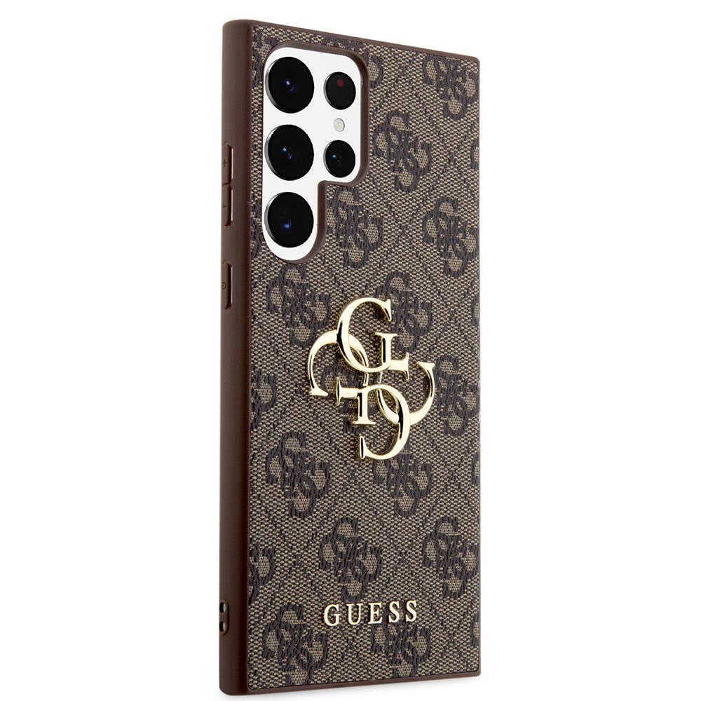 Galaxy S24 Ultra Case Guess Original Licensed PU Leather Cover with Text and 4G Metal Logo Pattern Black
