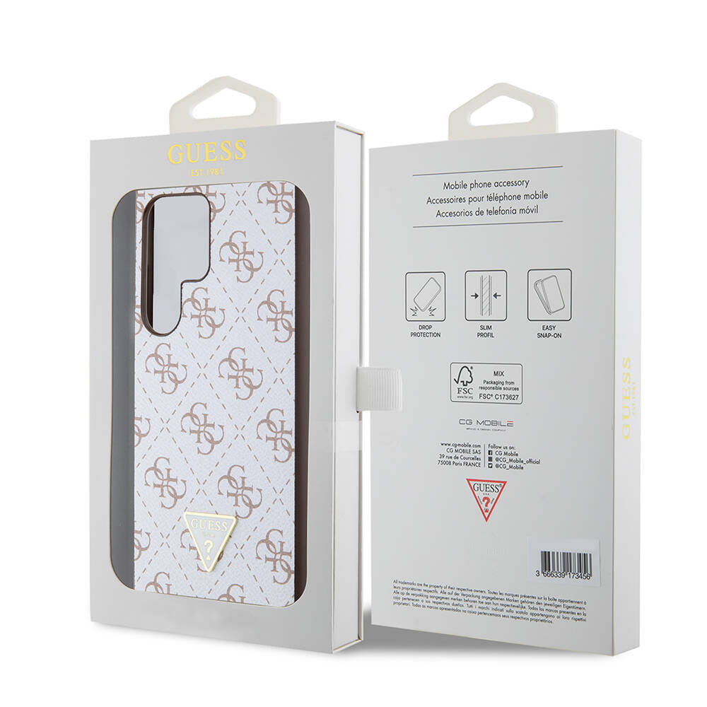 Galaxy S24 Ultra Case Guess Original Licensed PU Triangle Logo 4G Patterned Cover Black