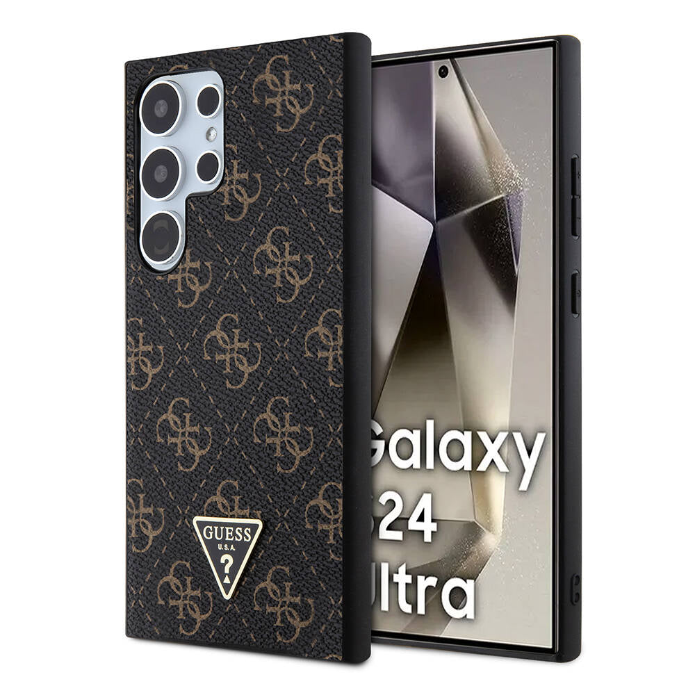 Galaxy S24 Ultra Case Guess Original Licensed PU Triangle Logo 4G Patterned Cover Black