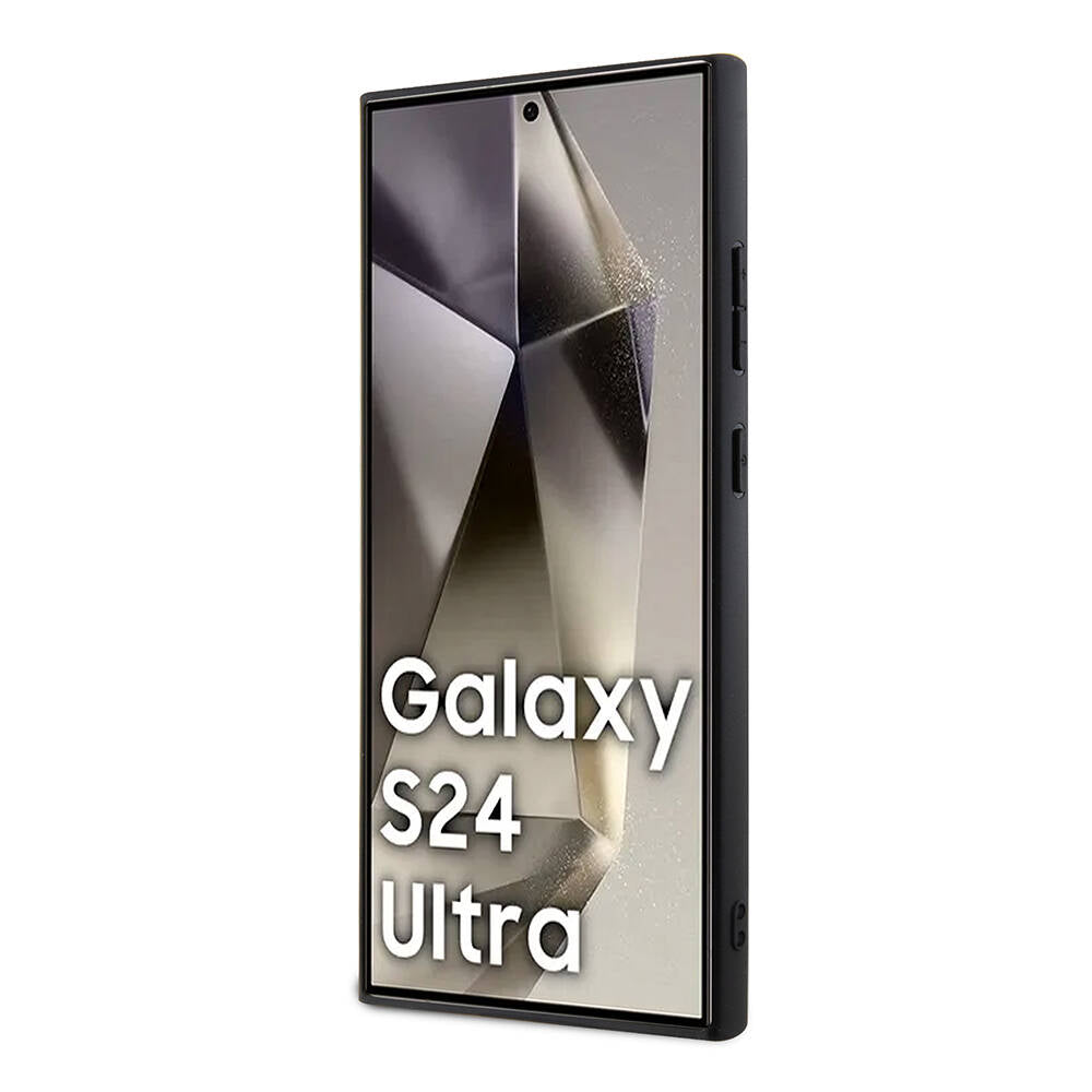 Galaxy S24 Ultra Case Guess Original Licensed PU Triangle Logo 4G Patterned Cover Black
