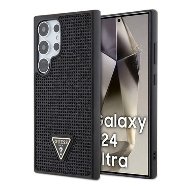 Galaxy S24 Ultra Kılıf Guess Orjinal Lisanslı Taşlı Arka Yüzey Üçgen Logolu Kapak Pembe