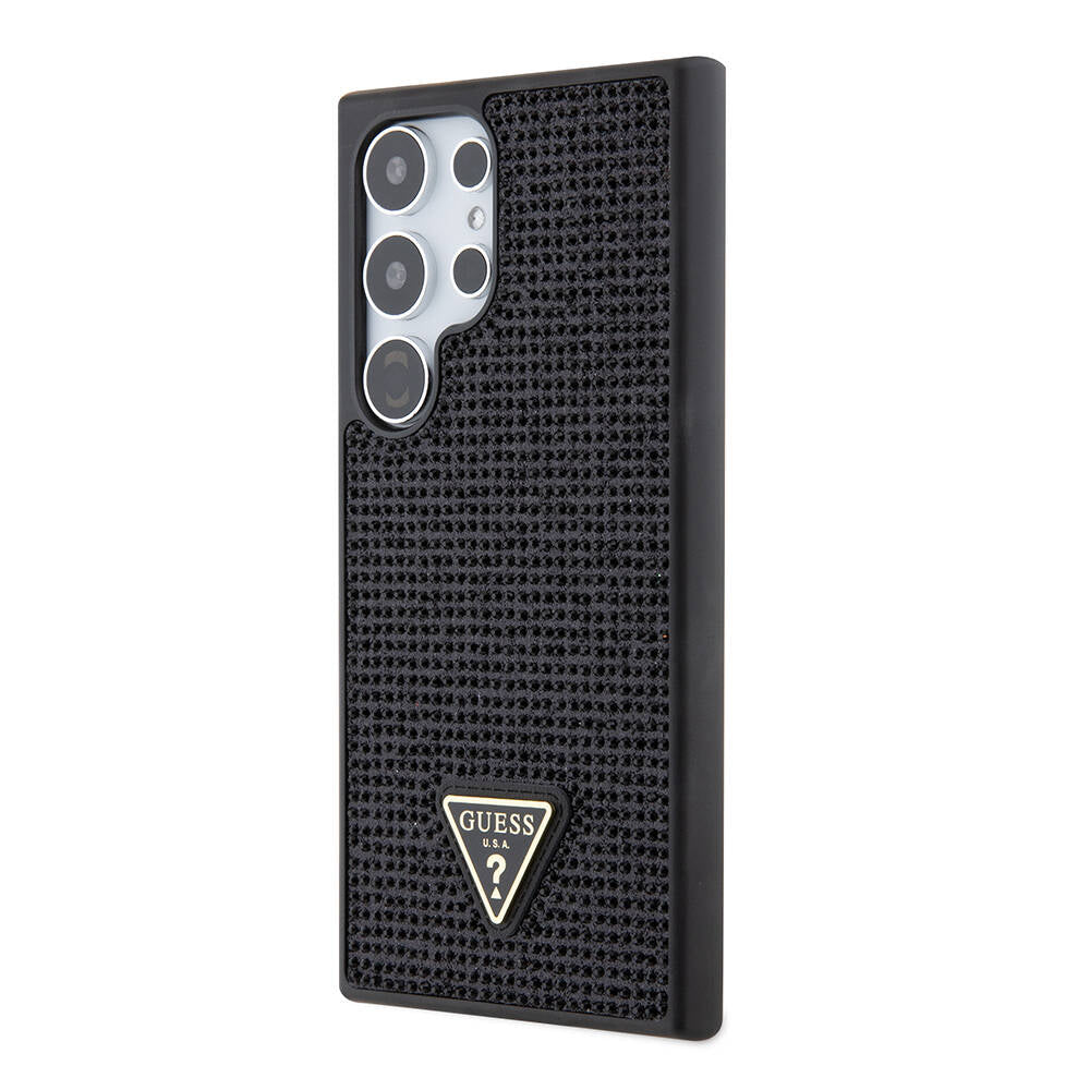 Galaxy S24 Ultra Case Guess Original Licensed Stone Back Surface Triangle Logo Cover Black