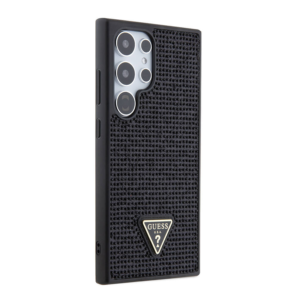 Galaxy S24 Ultra Case Guess Original Licensed Stone Back Surface Triangle Logo Cover Black