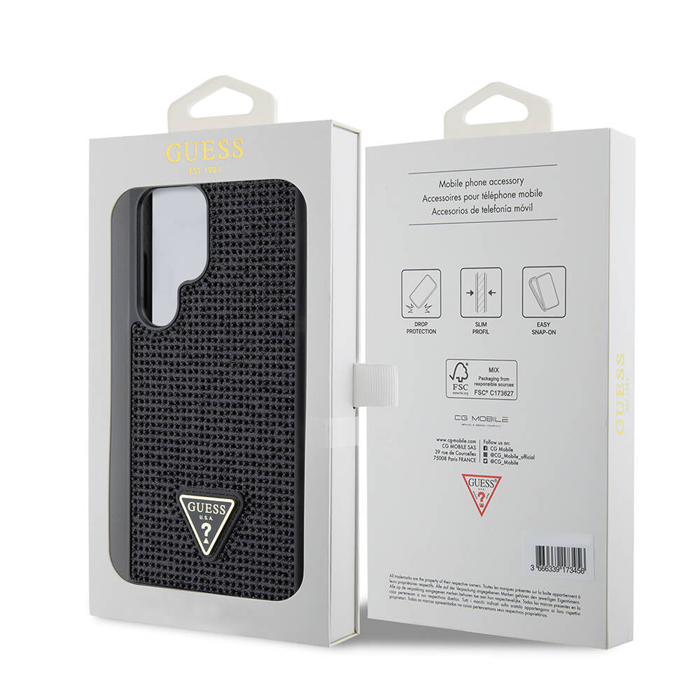 Galaxy S24 Ultra Case Guess Original Licensed Stone Back Surface Triangle Logo Cover Black