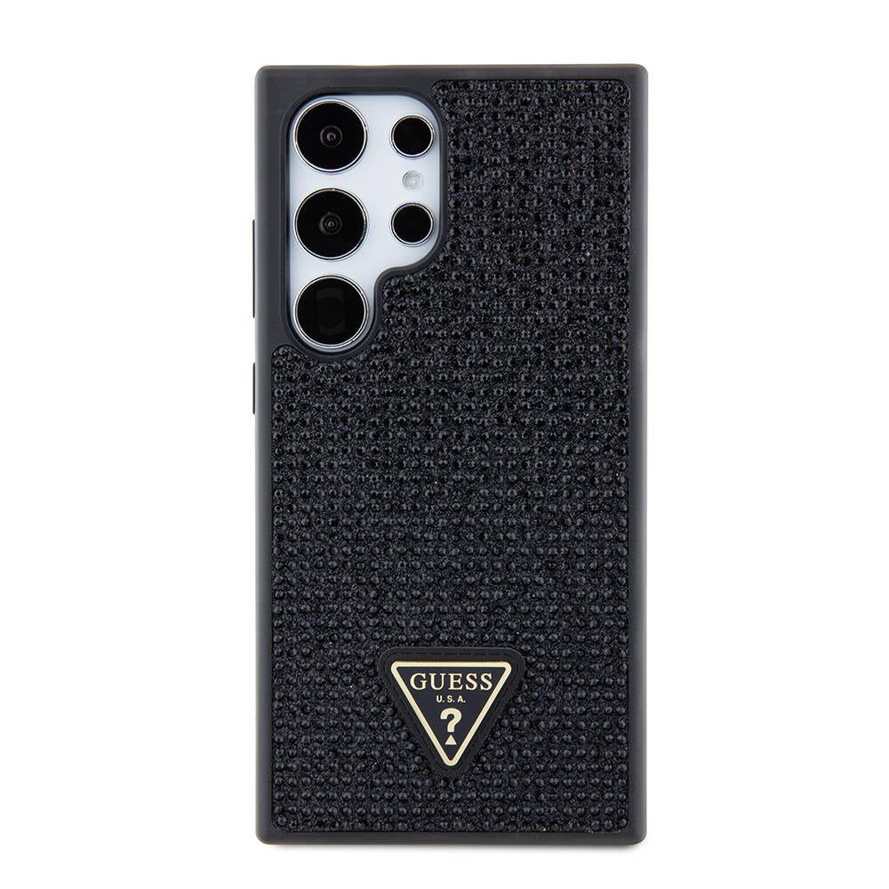 Galaxy S24 Ultra Case Guess Original Licensed Stone Back Surface Triangle Logo Cover Black