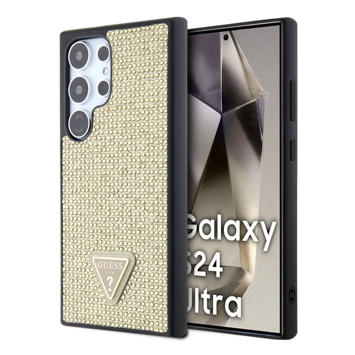 Galaxy S24 Ultra Case Guess Original Licensed Stone Back Surface Triangle Logo Cover Black
