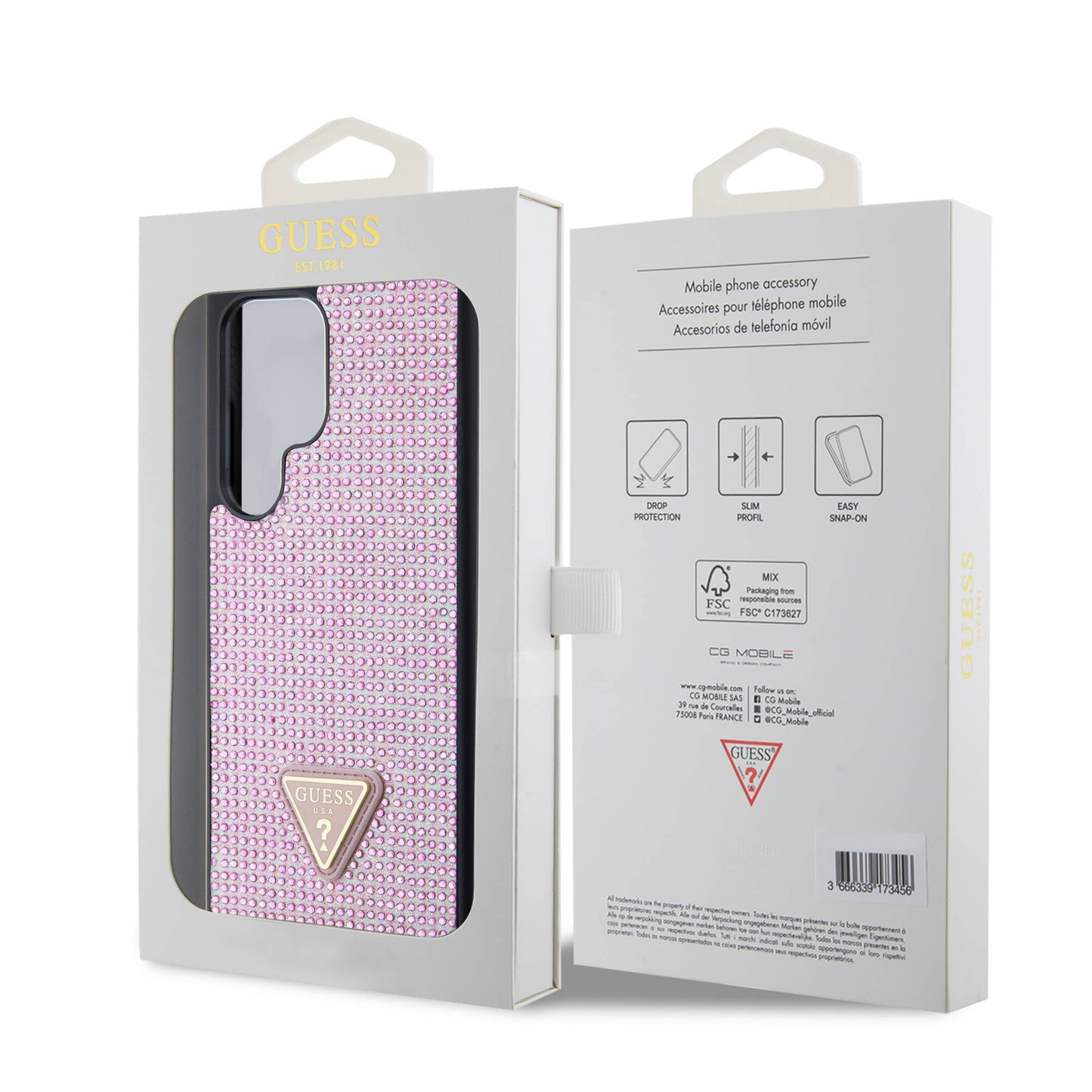 Galaxy S24 Ultra Case Guess Original Licensed Stone Back Surface Triangle Logo Cover Black