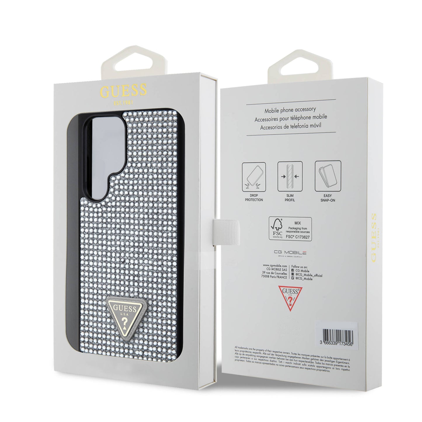 Galaxy S24 Ultra Case Guess Original Licensed Stone Back Surface Triangle Logo Cover Black