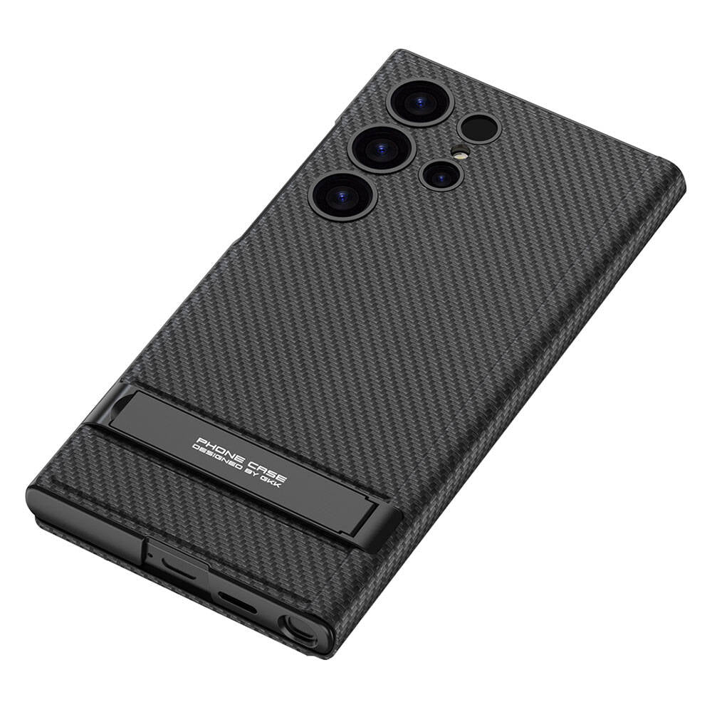 Galaxy S24 Ultra Camera Protection Carbon Design Zore Droga Stand Card Holder Cover Case Black Carbon