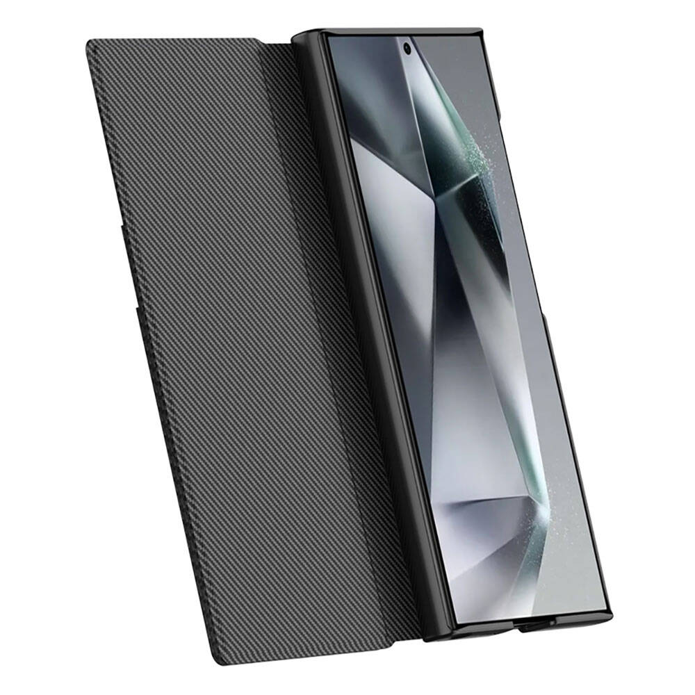 Galaxy S24 Ultra Camera Protection Carbon Design Zore Droga Stand Card Holder Cover Case Black Carbon