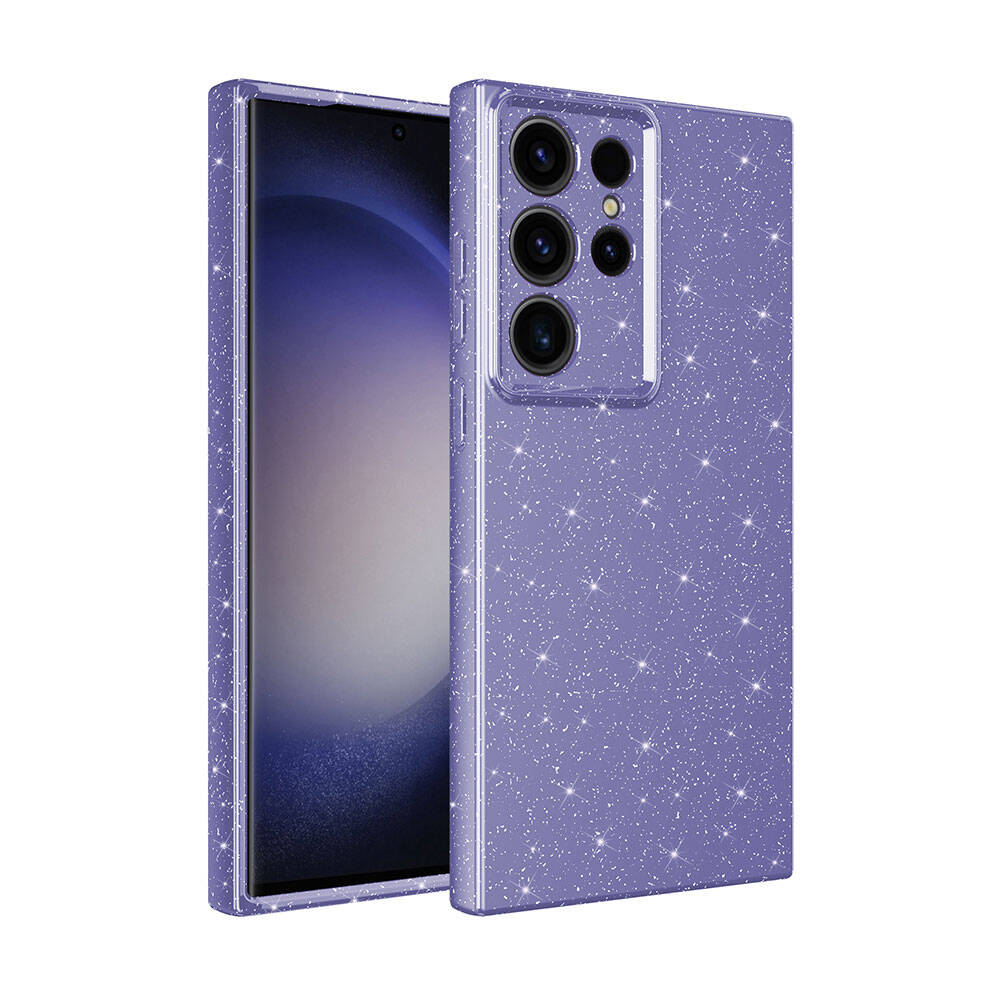 Galaxy S24 Ultra Case Camera Protection Glitter Luxury Zore Cotton Cover Purple