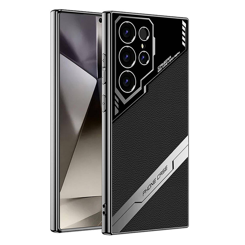 Galaxy S24 Ultra Case Camera Protection Faux Leather Design Zore New Series Procase Cover Titanium-Gray