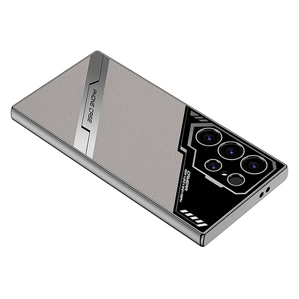 Galaxy S24 Ultra Case Camera Protection Faux Leather Design Zore New Series Procase Cover Titanium-Gray