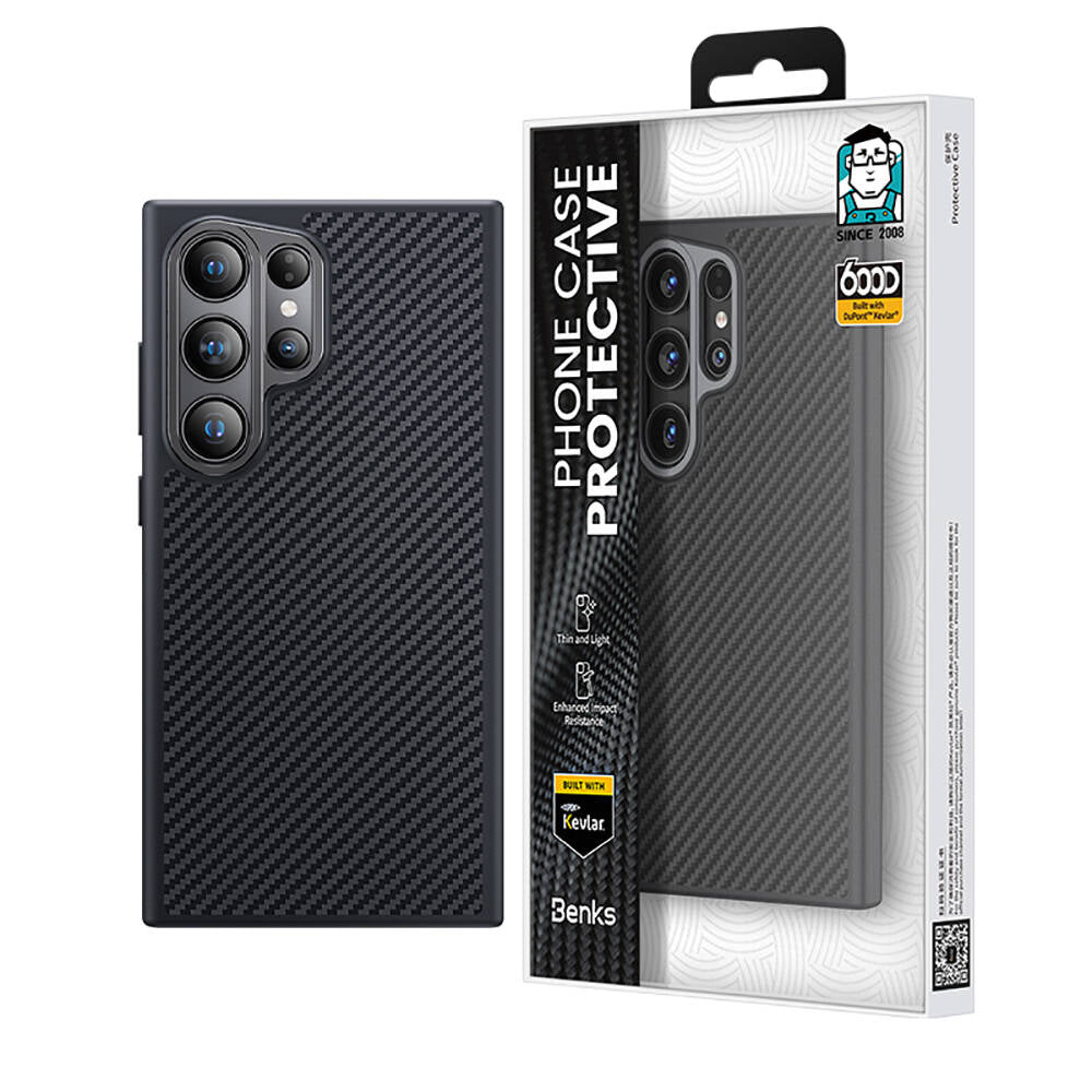 Galaxy S24 Ultra Case Carbon Fiber M-Safe Charging Feature Benks Hybrid ArmorPro 600D Kevlar Cover Black