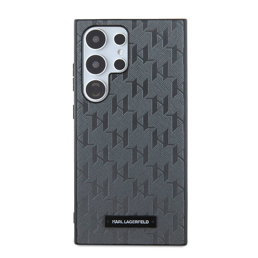 Galaxy S24 Ultra Kılıf Karl Lagerfeld Orjinal Lisanslı Saffiano Monogram Metal Logo Kapak Gri