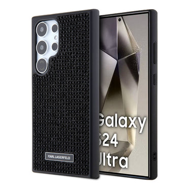 Galaxy S24 Ultra Kılıf Karl Lagerfeld Taşlı Metal Logo Orjinal Lisanslı Kapak Siyah