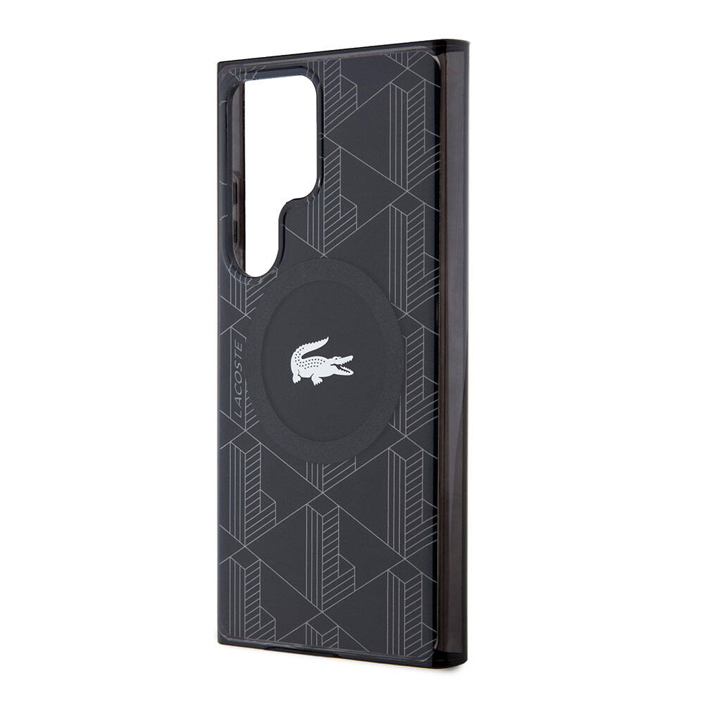 Galaxy S24 Ultra Case Lacoste Original Licensed M-Safe Charging Feature Dual Layer Crocodile Logo Blend Monogram Cover Black