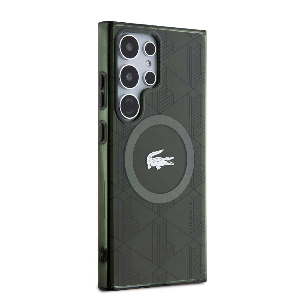 Galaxy S24 Ultra Case Lacoste Original Licensed M-Safe Charging Feature Dual Layer Crocodile Logo Blend Monogram Cover Petrol Green