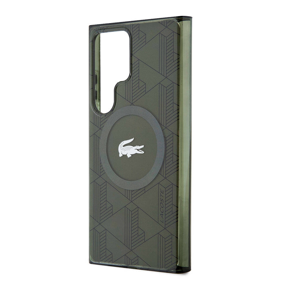 Galaxy S24 Ultra Case Lacoste Original Licensed M-Safe Charging Feature Dual Layer Crocodile Logo Blend Monogram Cover Black