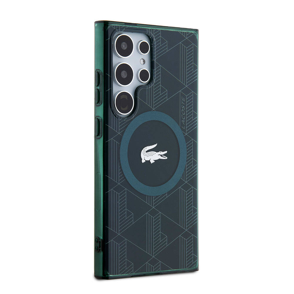 Galaxy S24 Ultra Case Lacoste Original Licensed M-Safe Charging Feature Dual Layer Crocodile Logo Blend Monogram Cover Black
