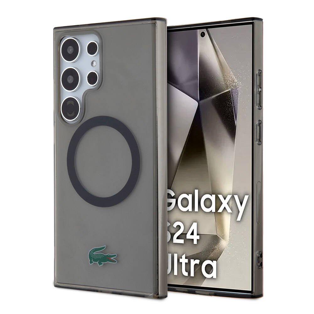 Galaxy S24 Ultra Case Lacoste Original Licensed M-safe Charging Transparent Crocodile Logo Printed Cover Black