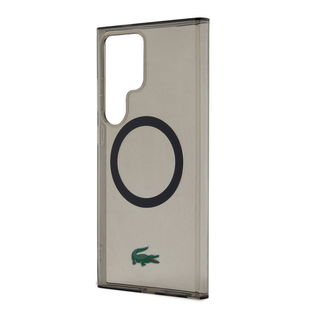Galaxy S24 Ultra Case Lacoste Original Licensed M-safe Charging Transparent Crocodile Logo Printed Cover Black