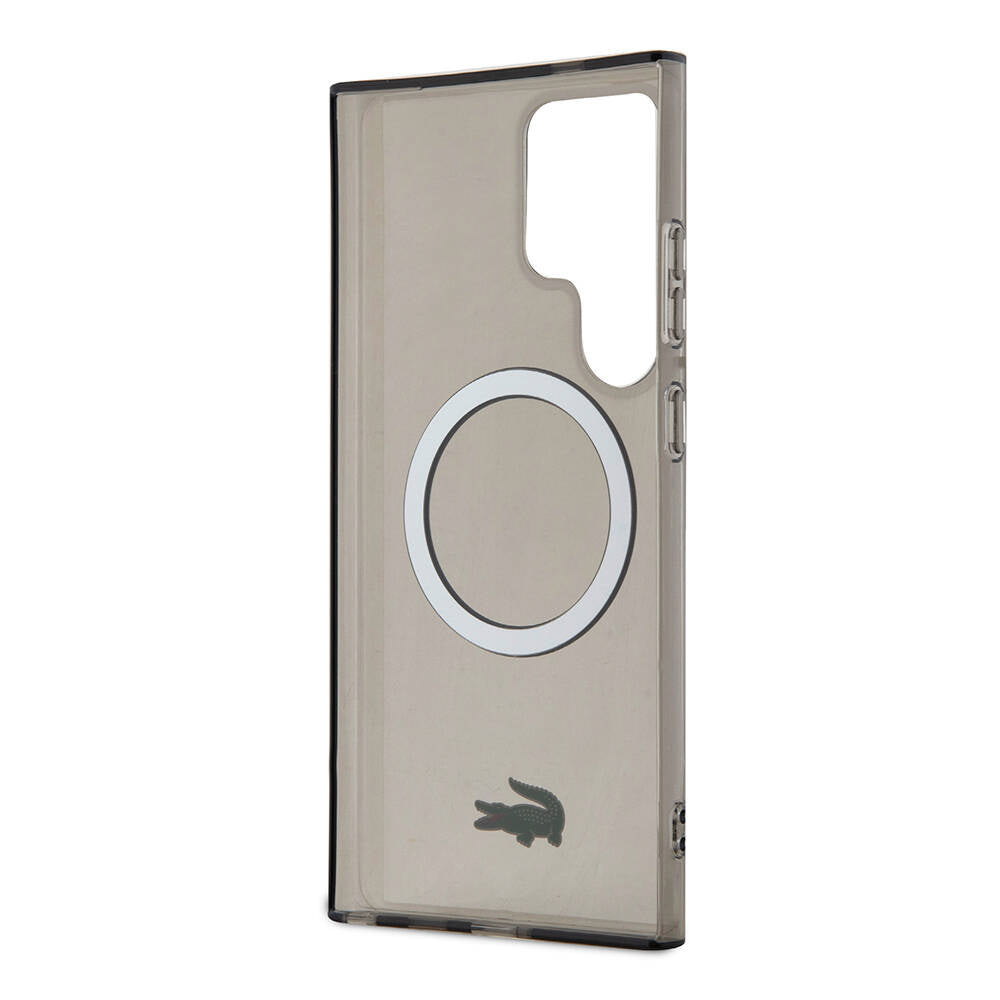 Galaxy S24 Ultra Case Lacoste Original Licensed M-safe Charging Transparent Crocodile Logo Printed Cover Black