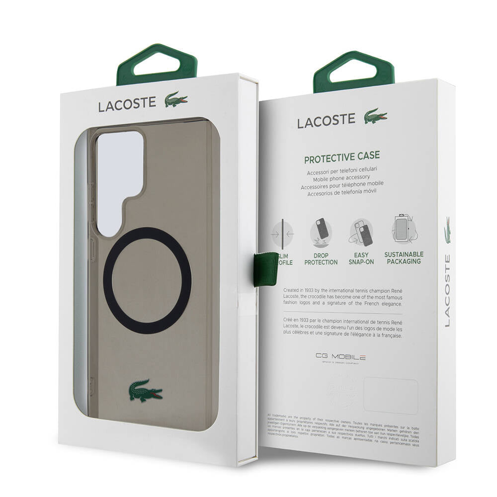 Galaxy S24 Ultra Case Lacoste Original Licensed M-safe Charging Transparent Crocodile Logo Printed Cover Black