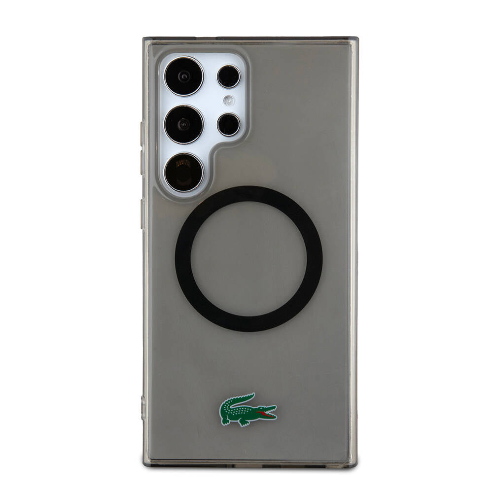 Galaxy S24 Ultra Case Lacoste Original Licensed M-safe Charging Transparent Crocodile Logo Printed Cover Black