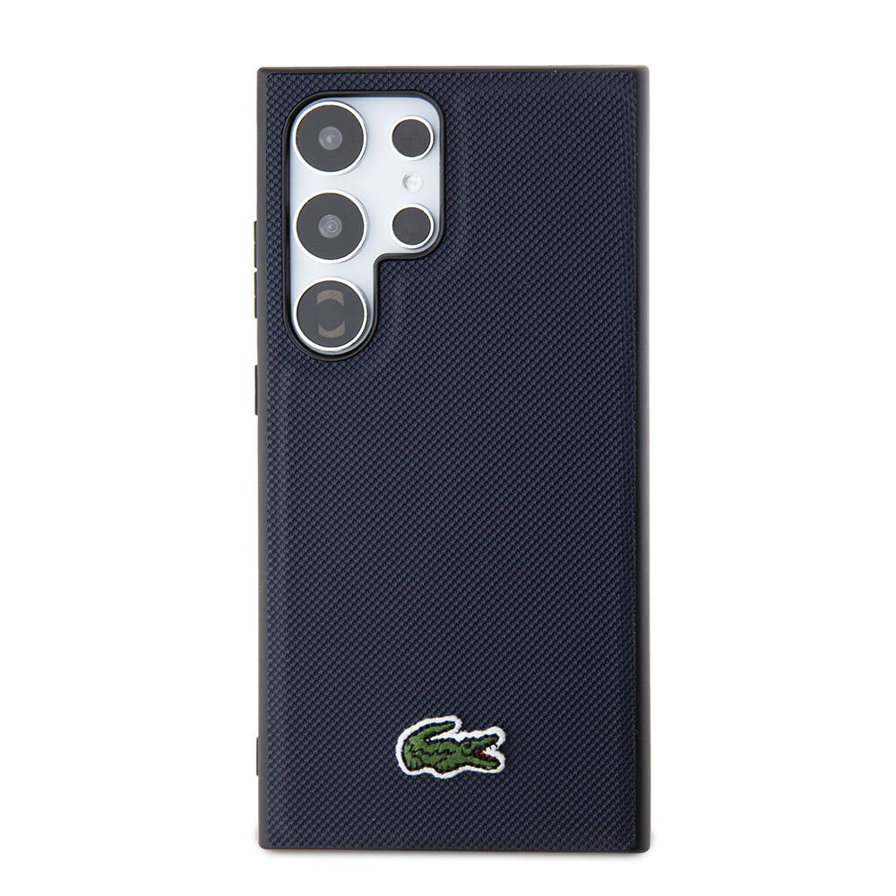 Galaxy S24 Ultra Kılıf Lacoste Orjinal Lisanslı PU Pike Desenli Arka Yüzey İkonik Timsah Dokuma Logolu Kapak Siyah