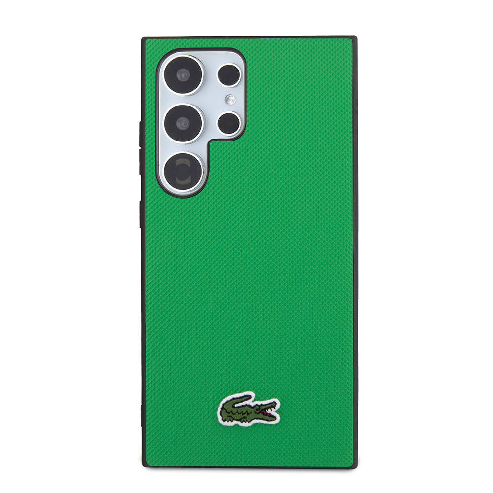 Galaxy S24 Ultra Case Lacoste Original Licensed PU Pique Patterned Back Surface Iconic Crocodile Woven Logo Cover Green