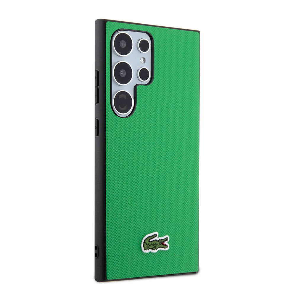 Galaxy S24 Ultra Kılıf Lacoste Orjinal Lisanslı PU Pike Desenli Arka Yüzey İkonik Timsah Dokuma Logolu Kapak Siyah