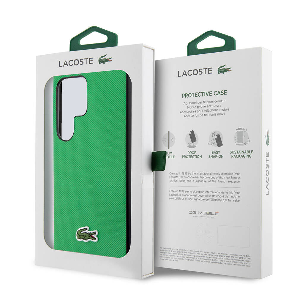 Galaxy S24 Ultra Case Lacoste Original Licensed PU Pique Patterned Back Surface Iconic Crocodile Woven Logo Cover Green