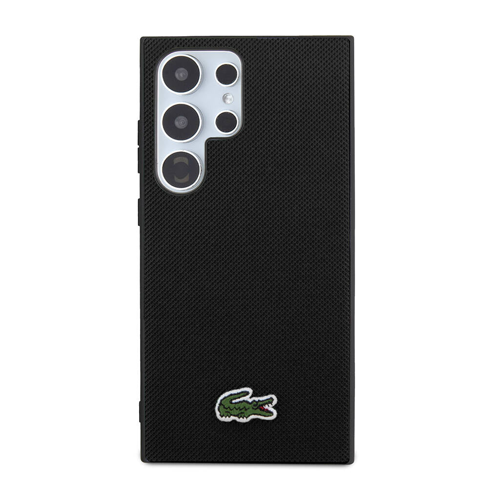 Galaxy S24 Ultra Kılıf Lacoste Orjinal Lisanslı PU Pike Desenli Arka Yüzey İkonik Timsah Dokuma Logolu Kapak Siyah