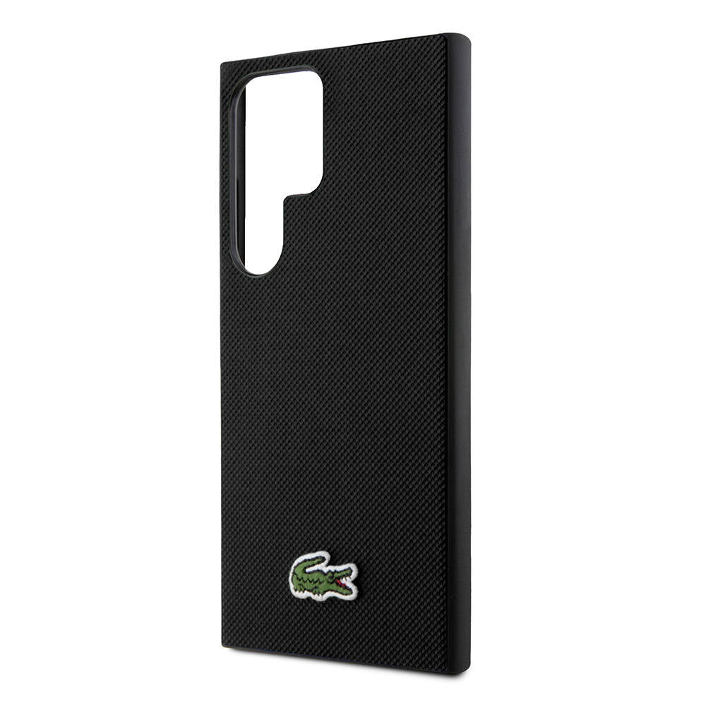 Galaxy S24 Ultra Kılıf Lacoste Orjinal Lisanslı PU Pike Desenli Arka Yüzey İkonik Timsah Dokuma Logolu Kapak Siyah