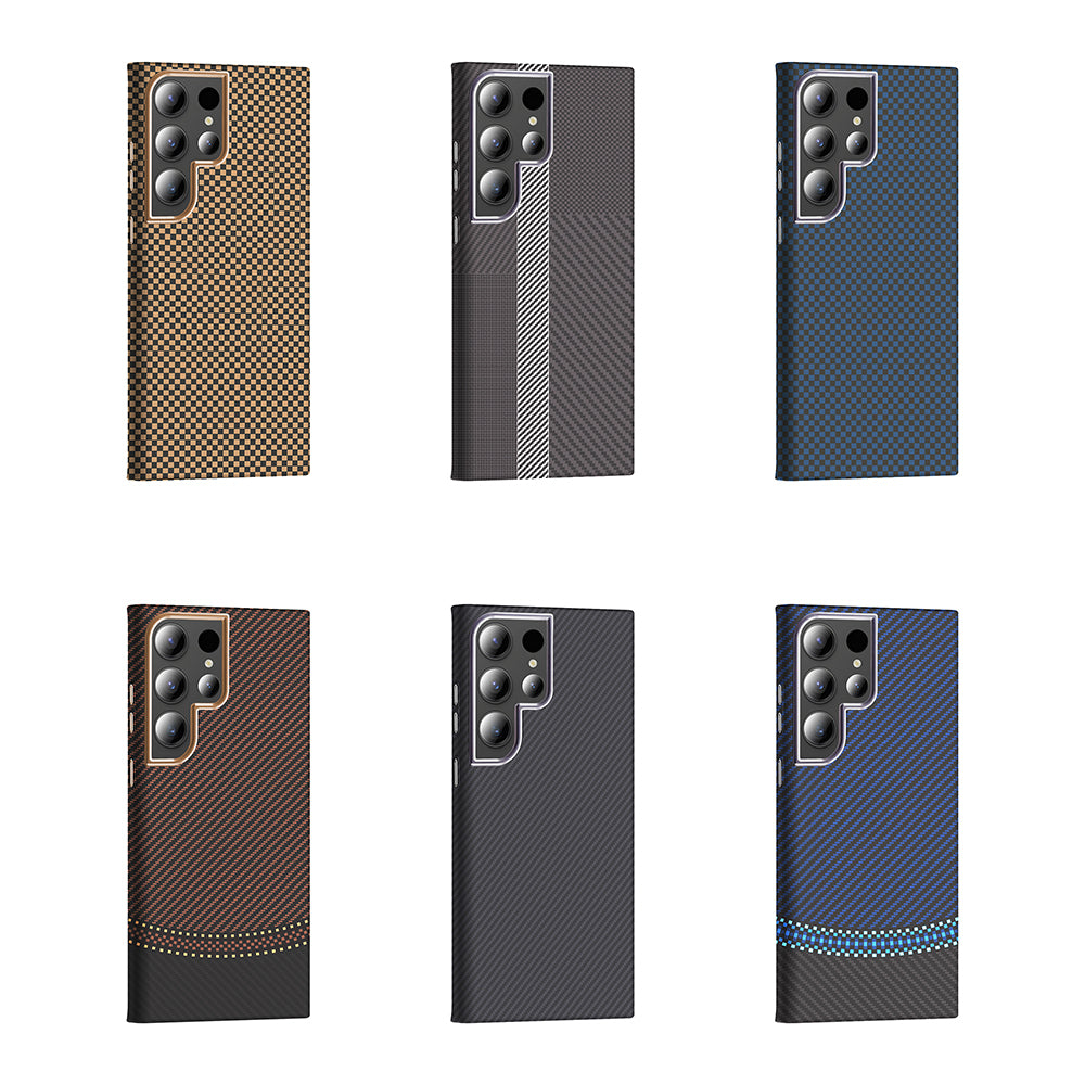 Galaxy S24 Ultra Case with M-safe Charging Function Carbon Fiber Look Zore Gros Cover Navy Blue