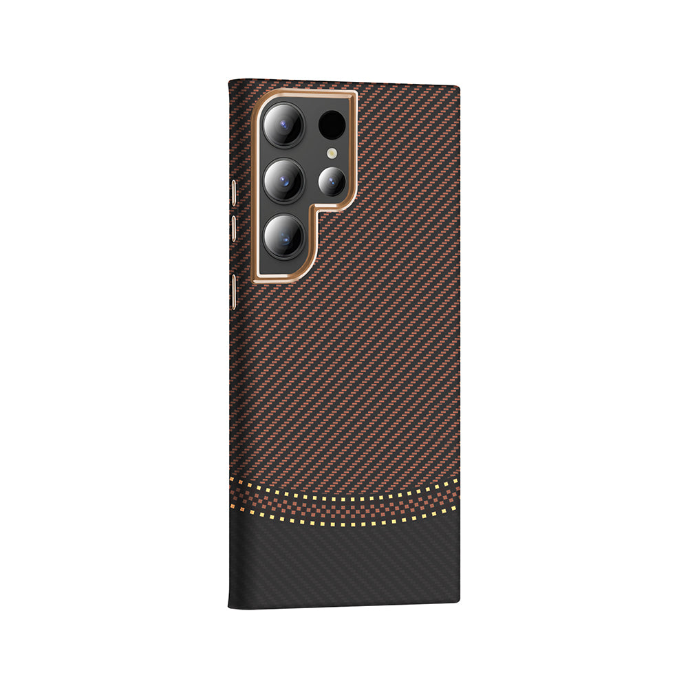 Galaxy S24 Ultra Case with M-safe Charging Function Carbon Fiber Look Zore Gros Cover Navy Blue