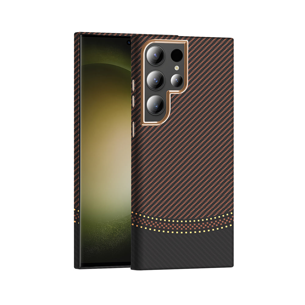 Galaxy S24 Ultra Case with M-safe Charging Function Carbon Fiber Look Zore Gros Cover Navy Blue