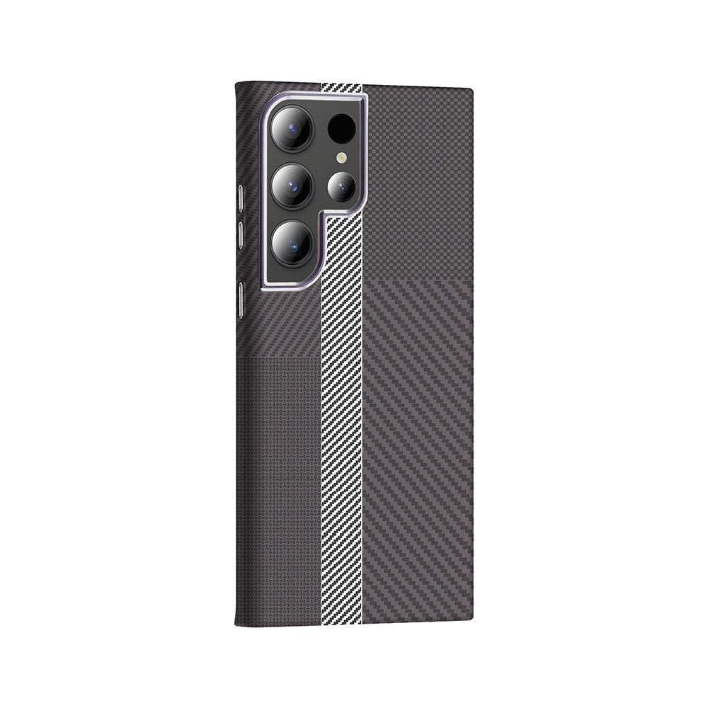 Galaxy S24 Ultra Case with M-safe Charging Function Carbon Fiber Look Zore Gros Cover Navy Blue