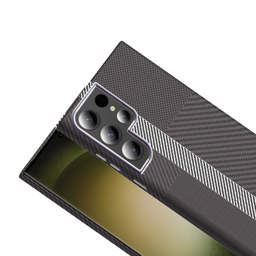 Galaxy S24 Ultra Case with M-safe Charging Function Carbon Fiber Look Zore Gros Cover Navy Blue
