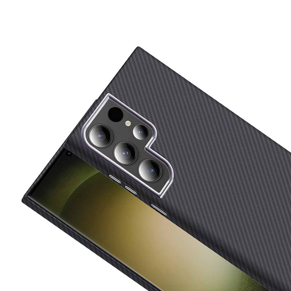 Galaxy S24 Ultra Case with M-safe Charging Function Carbon Fiber Look Zore Gros Cover Navy Blue